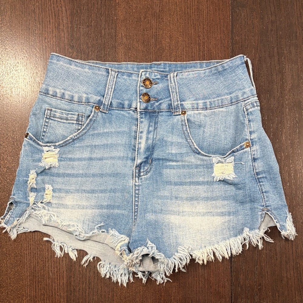 Distressed Light Blue Denim Shorts